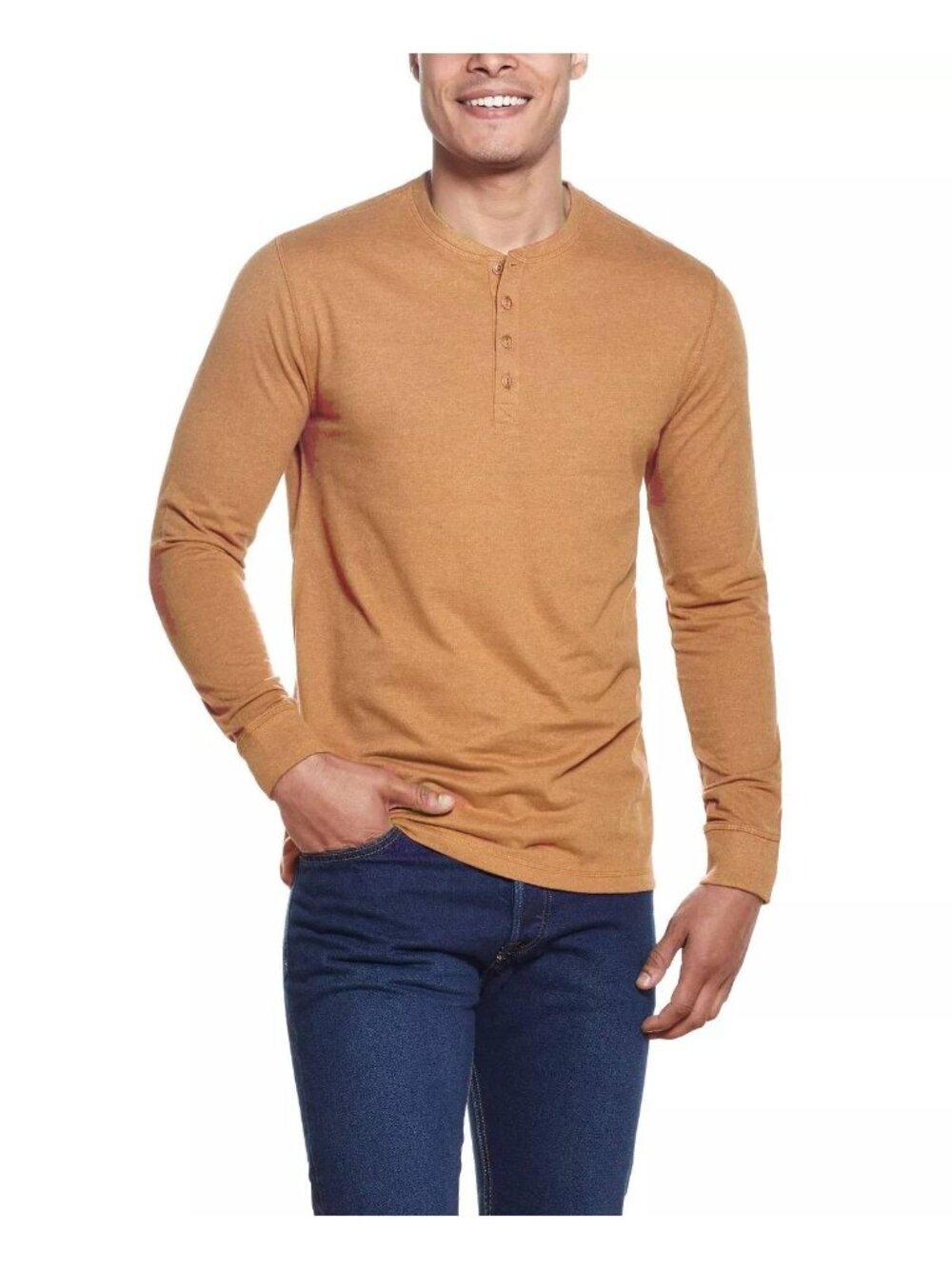 Weatherproof  Vintage Men's 4 button Brushed Jersey Henley T-shirt Size M Brown